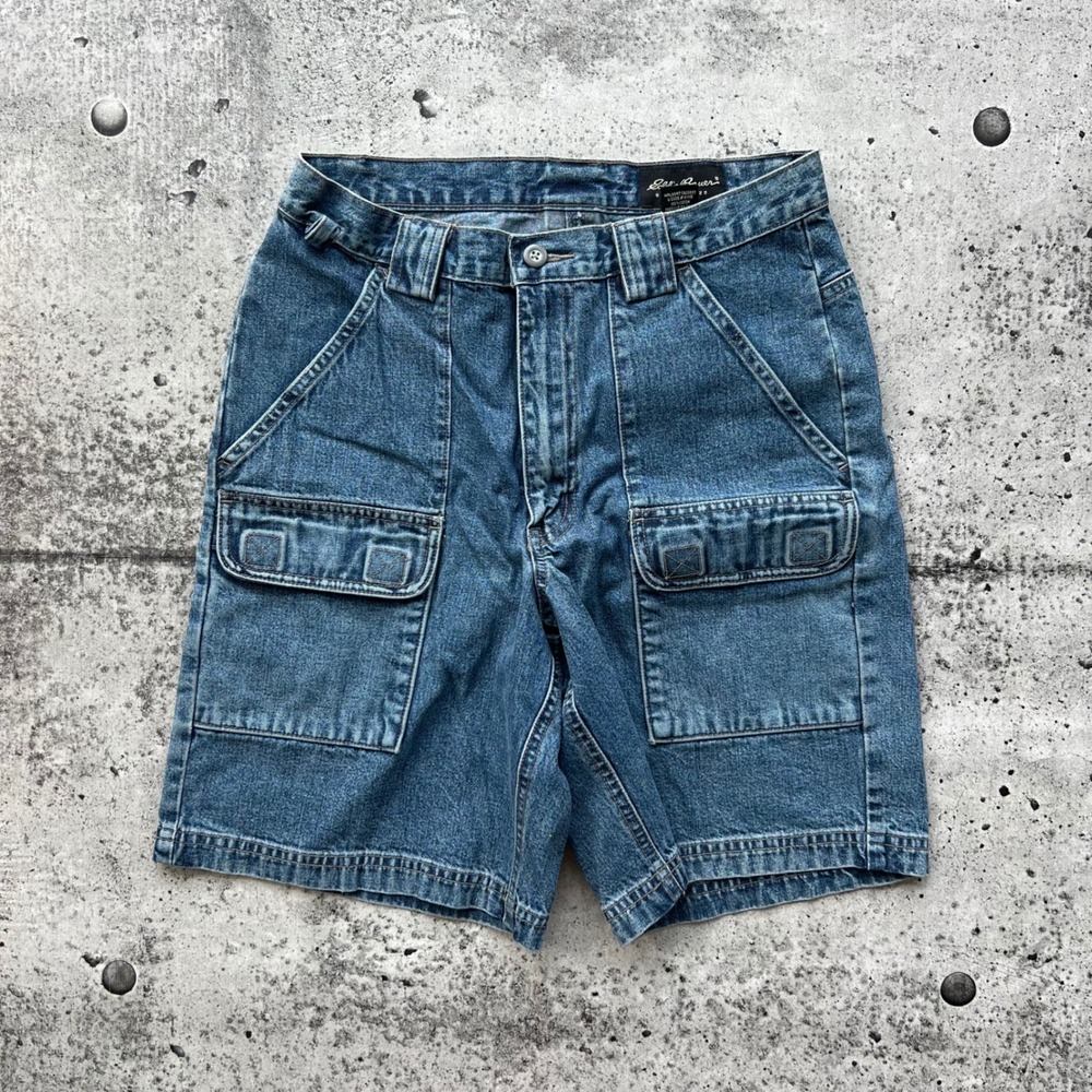 Eddie Bauer Shorts Mens 30 Blue Denim Cargo Utility Gorpcore Workwear Rugged Y2K